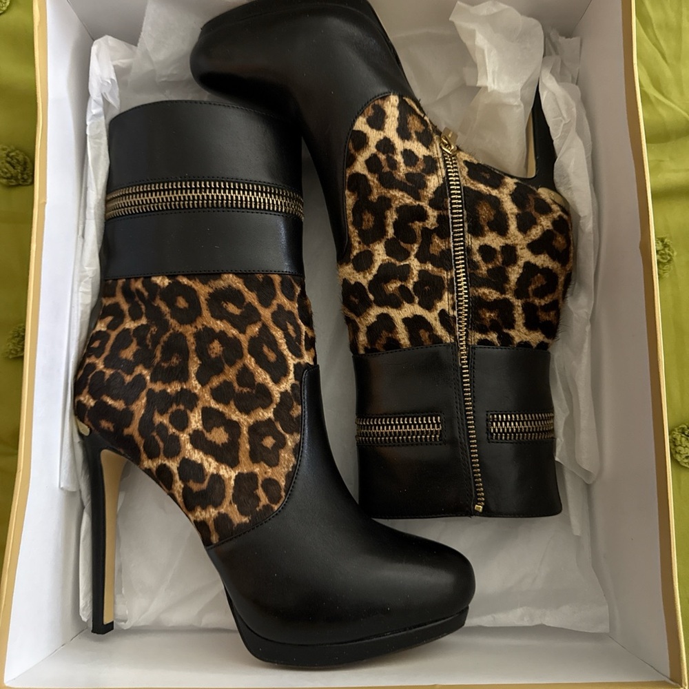 Michael Kors Black and Leopard Heeled Boots